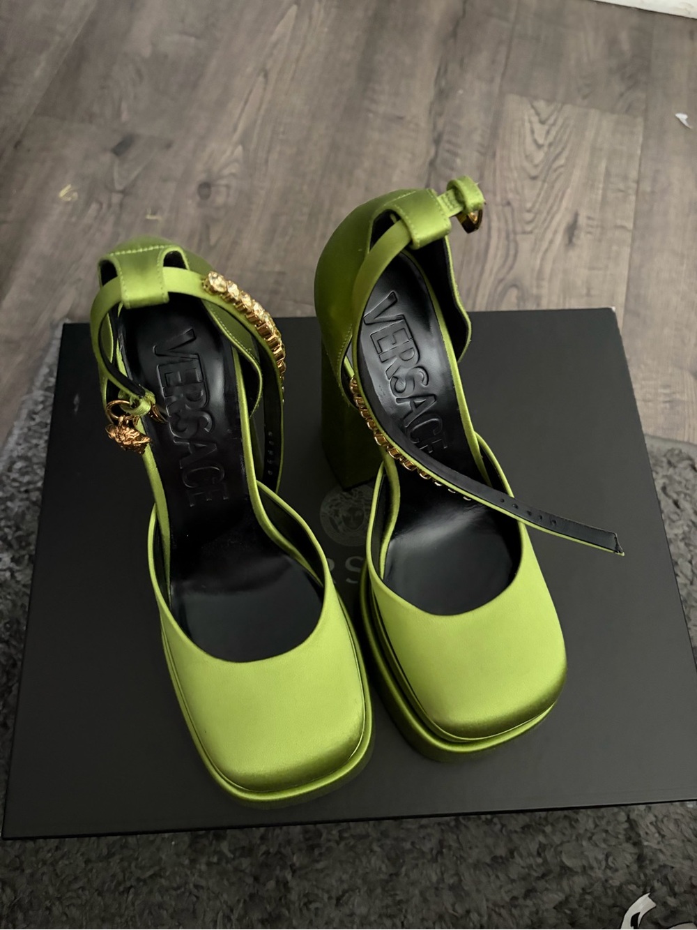 Versace Neon Green Platform Block Heel Sandals - Picture 3 of 4